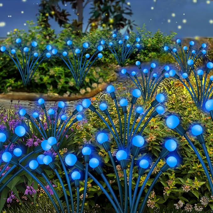 Kohlrabi Solar Garden Lights Outdoor, 10 Pack 80 LED Blue Firefly Lights - Image 6