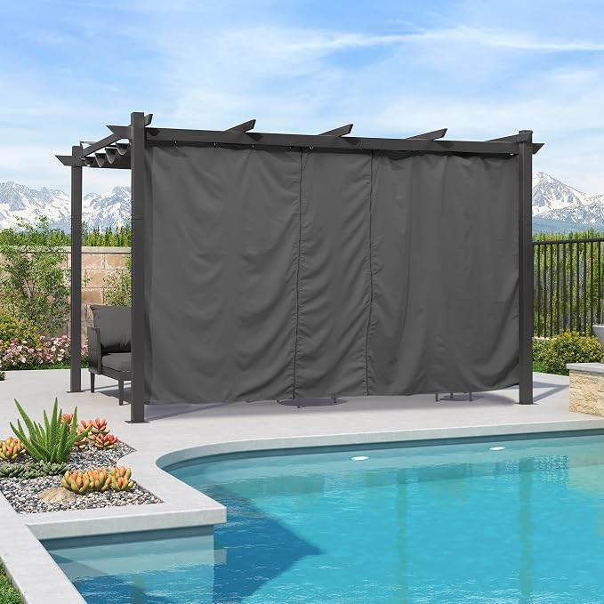 PURPLE LEAF Outdoor Retractable Pergolawith Curtains 10' x 13' Patio Aluminum by Unknown