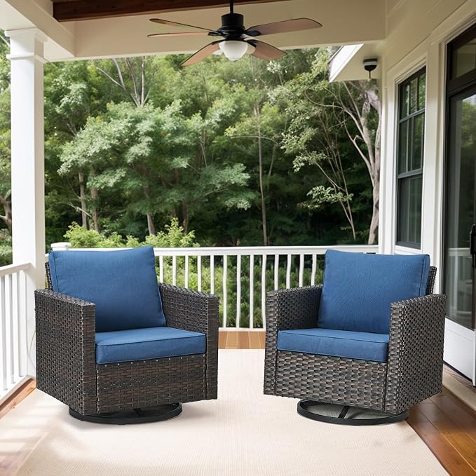 Belord Wicker Chairs Outdoor Bistro Set Oversize Patio Swivel Rocker, Rattan - Image 2
