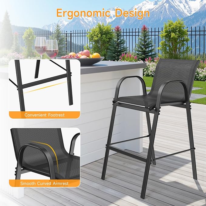 ONBRILL Outdoor Bar Stool Set of 4, Patio Bar Chairs - Image 6