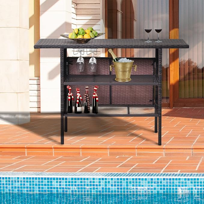 Outdoor Patio Wicker Bar Counter Table - Image 2