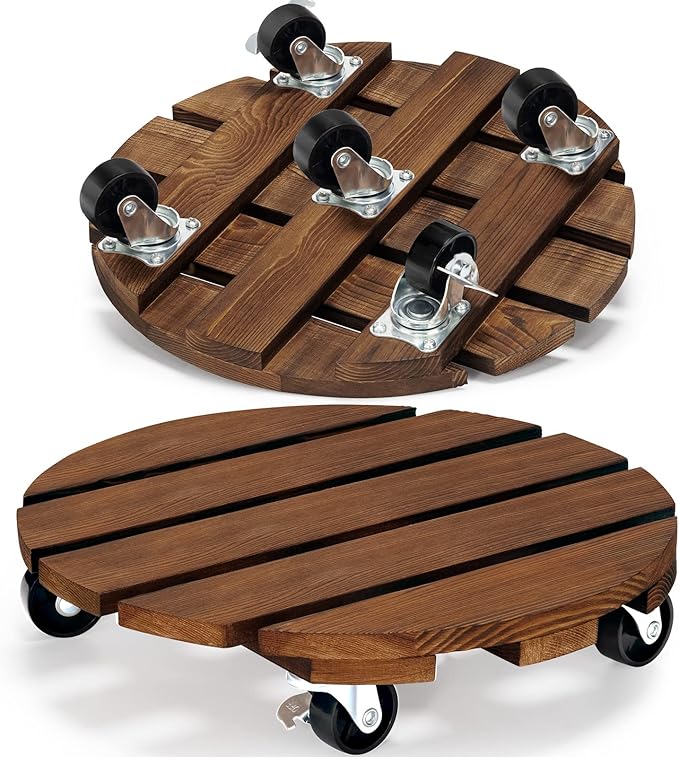 Yangbaga 2pack Plant Caddy 12’’Wood Duty Rolling Plant Stand by Hanber