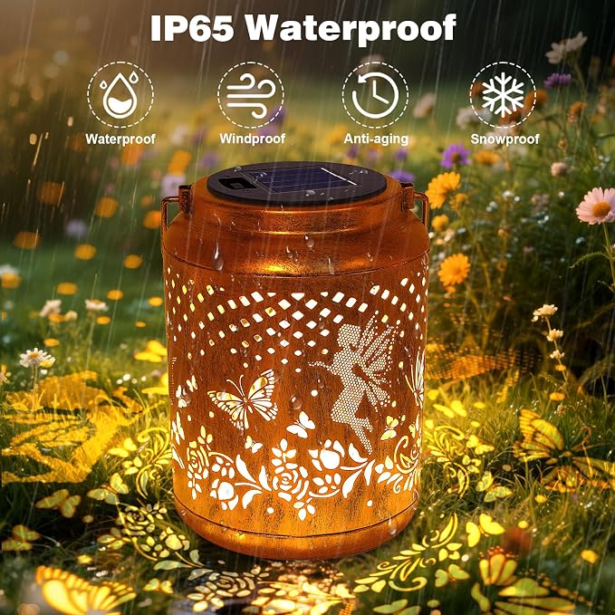 Solar Lanterns Outdoor Hanging Lantern Lights, Fairy Butterfly Metal Garden - Image 6