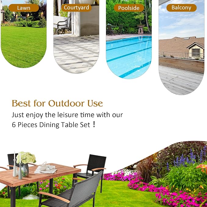 Tangkula 6 Pieces Wicker Patio Dining Set, Patiojoy Outdoor Dining Furniture w/ - Image 8