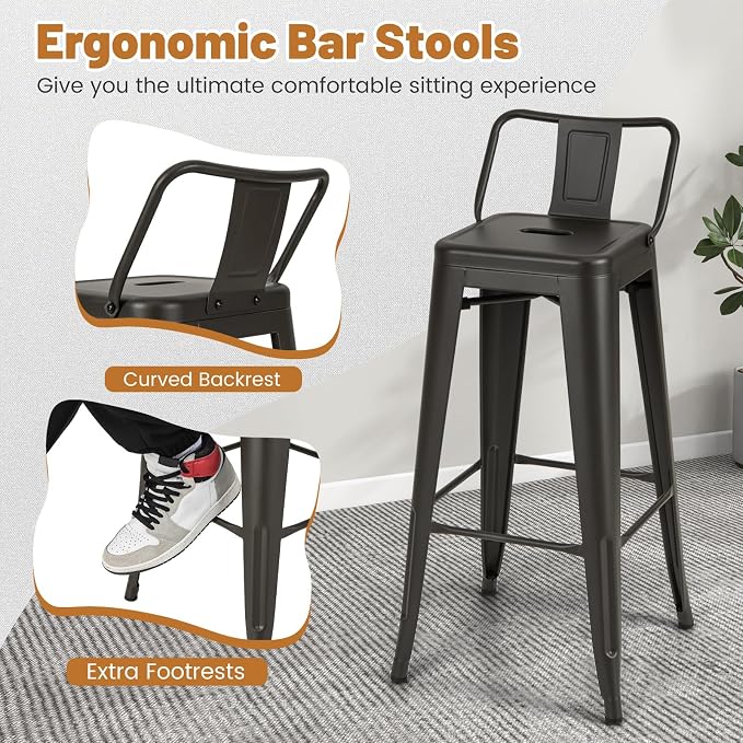 Giantex Metal Bar Stools Set of 4, Rubber Feet, Industrial Stackable Barstools - Image 6
