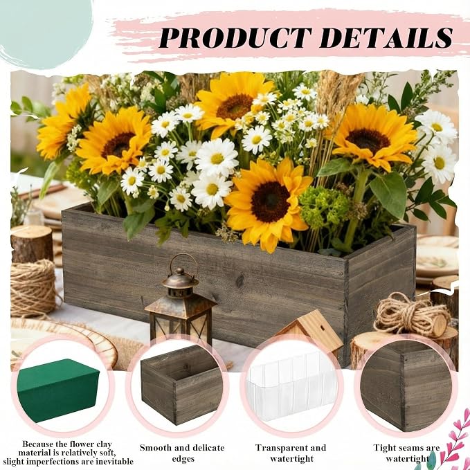 Dandat 1 Set Wood Boxes for Centerpieces 12x4 Inch Rectangle Wooden Planter Box - Image 3