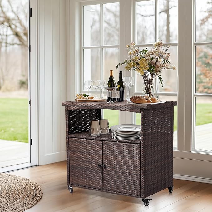 VINGLI Wicker Outdoor Bar Cart - Image 9