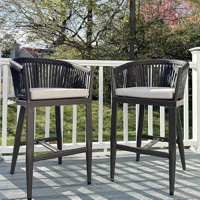 PURPLE LEAF Outdoor Counter Height Bar Stools Set of 2 Patio Metal Modern - Image 3
