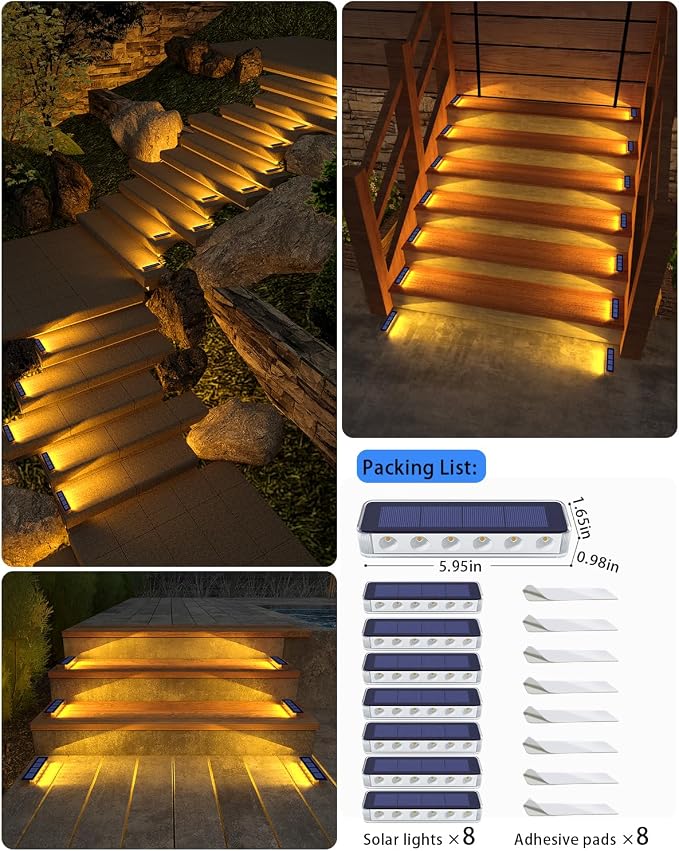 Solar Step Lights for Outside, 8 Pack Solar Stair Lights Outdoor Waterproof - Image 6