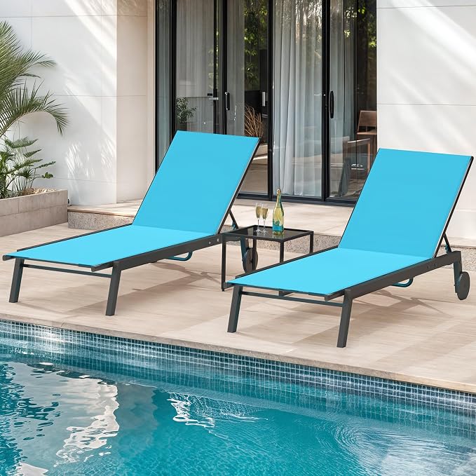 DWVO Outdoor Chaise Lounge Set, 2 Patio Chaise Lounge Chairs by DWVO