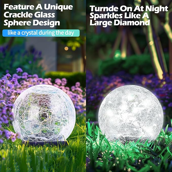 Coroor Garden Solar Ball Lights Outdoor Waterproof, 50 LED Cracked Glass Globe - Image 5