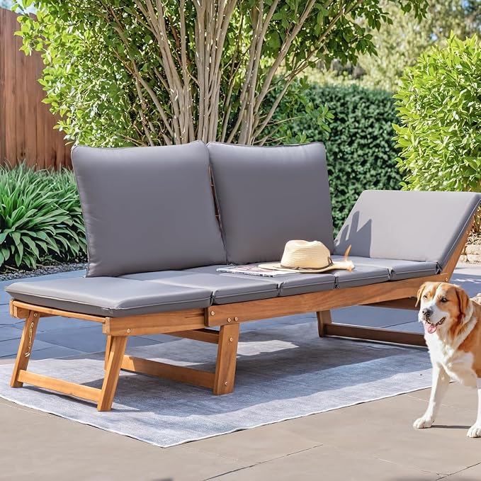Devoko Outdoor Couch Acacia Wood Patio Couch - Image 5