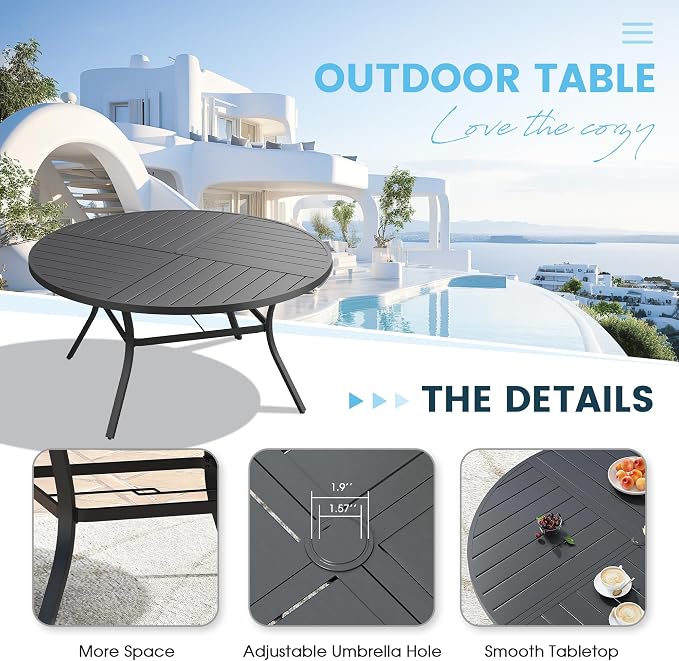 Patio Dining Table for 6, Round Metal Outdoor Table - Image 3