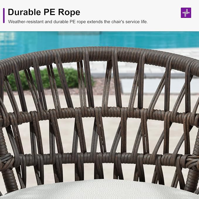 PURPLE LEAF Outdoor Rattan 24" Counter Height Bar Stools Chair Set of 2 - Image 4