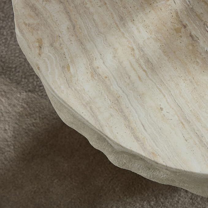 23.82" Round Side Table Small Coffee Table Faux Marble Pattern End Table Cement - Image 8