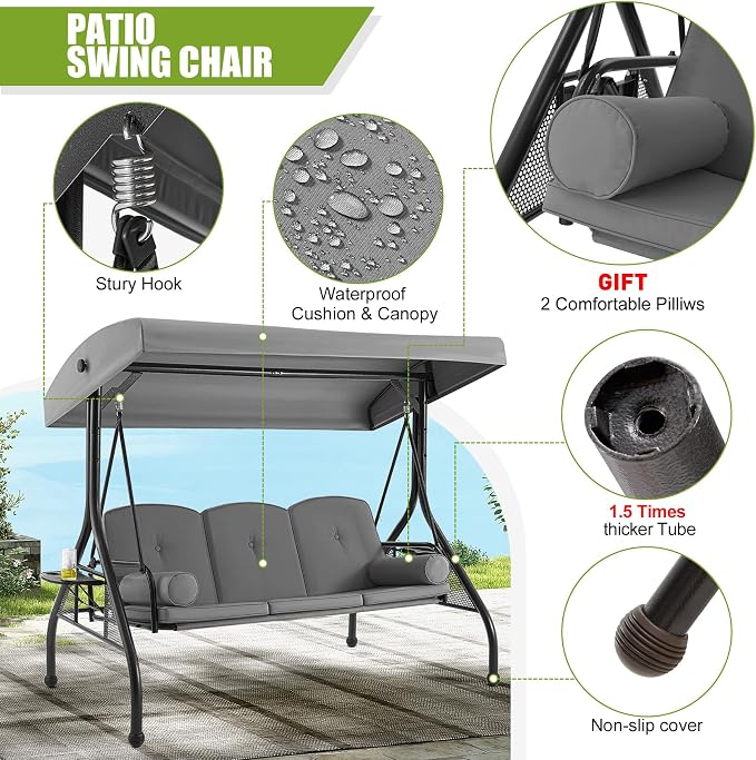 GYUTEI 3-Seat Outdoor Patio Swing - Image 6