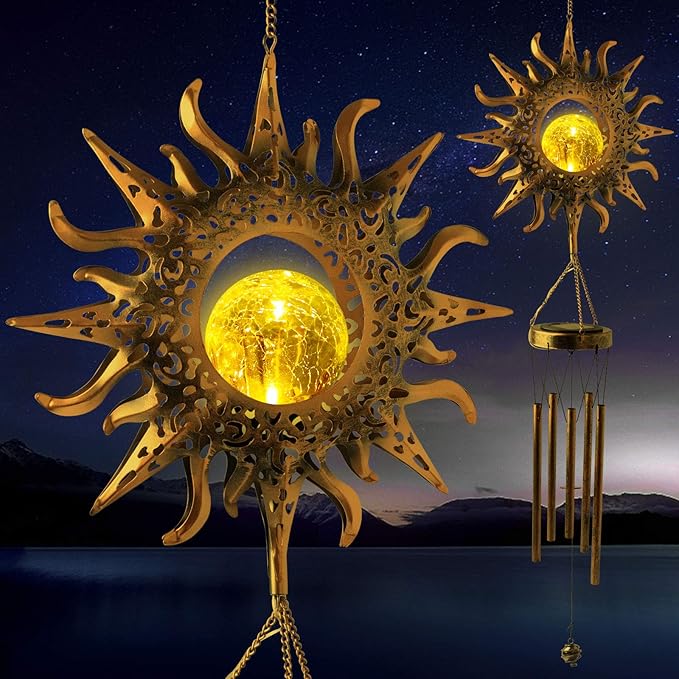 Solar Sun Light Wind Chimes for Outside for Women Gifts for Mom Grandma Wife by ShangTianFeng