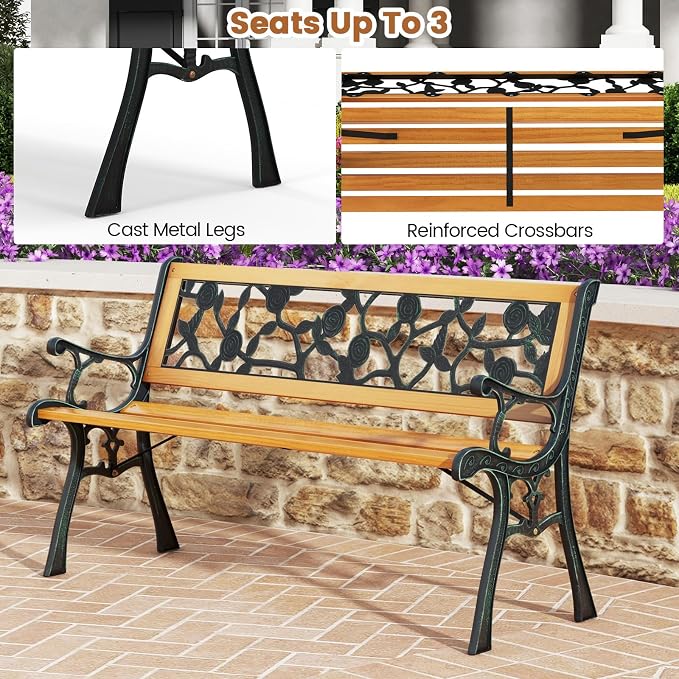 Tangkula Outdoor Garden Bench Park Bench, Patio Iron Bench Chair - Image 6