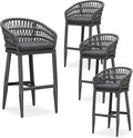PURPLE LEAF Outdoor Rattan 29" Bar Stools Set of 4, Modern Boho Aluminum Patio by PURPLELEAF