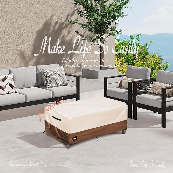 JinHrtoyi Patio Coffee Table Cover, 48Wx28Dx16H Inches 100% Waterproof Heavy - Image 4