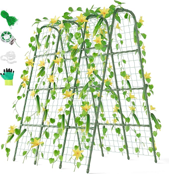 Miory Cucumber Trellis for Raised Beds, 48 x 63 Inch Metal U-Frame Garden by Miory