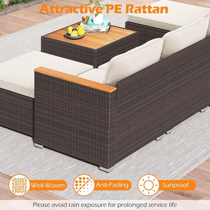 Tangkula 7 Pieces U Shape Outdoor Furniture Set, Patio Rattan Cushioned Chairs - Image 9