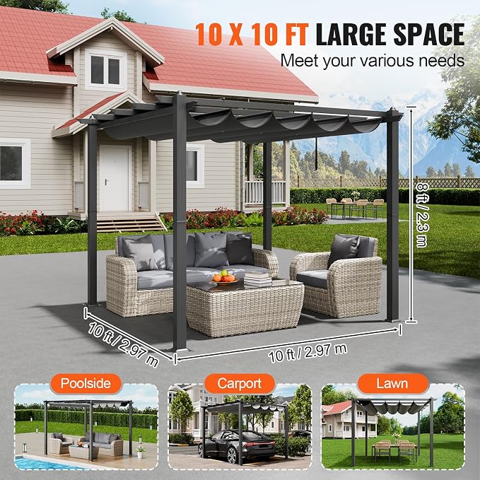 VEVOR 10'x10' Outdoor Retractable Pergola - Image 5