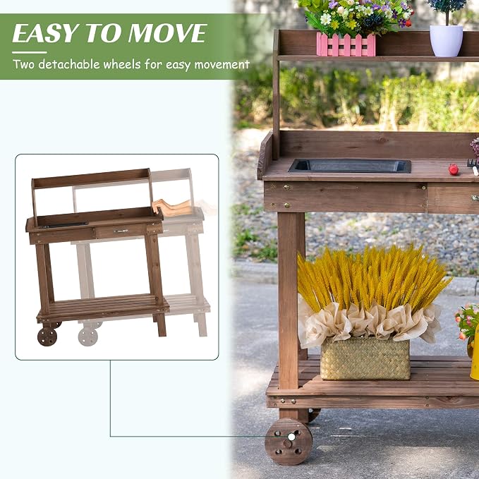 Outsunny 36" Wooden Potting Bench Work Table - Image 5