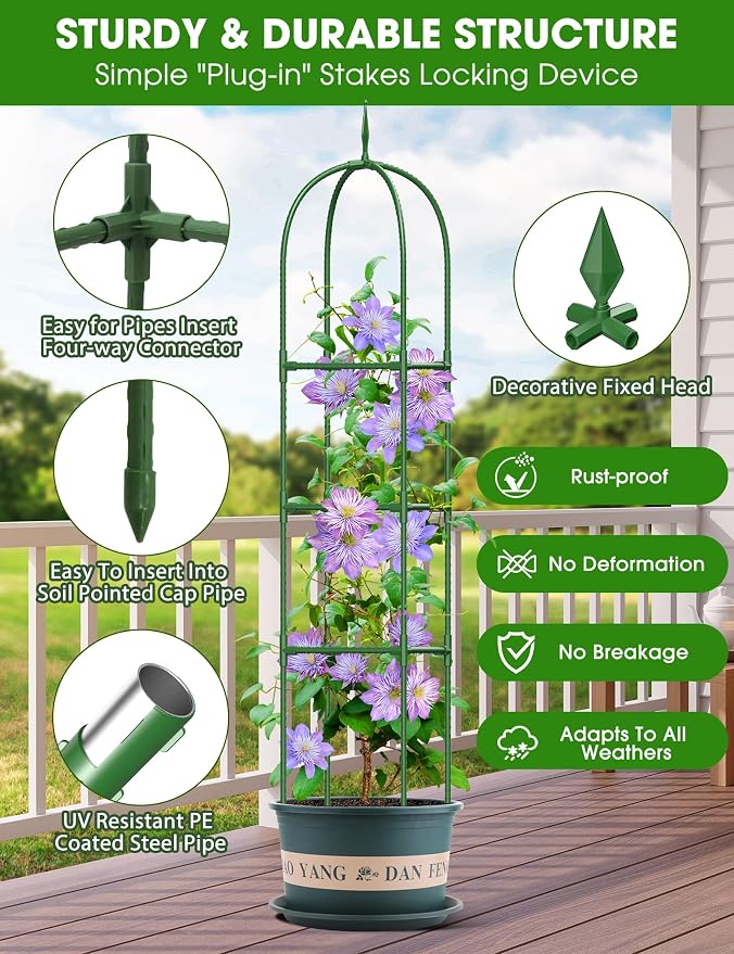 Trellis for Climbing Plants Outdoor, 6FT Garden Obelisk Rustproof PE Coated - Image 3