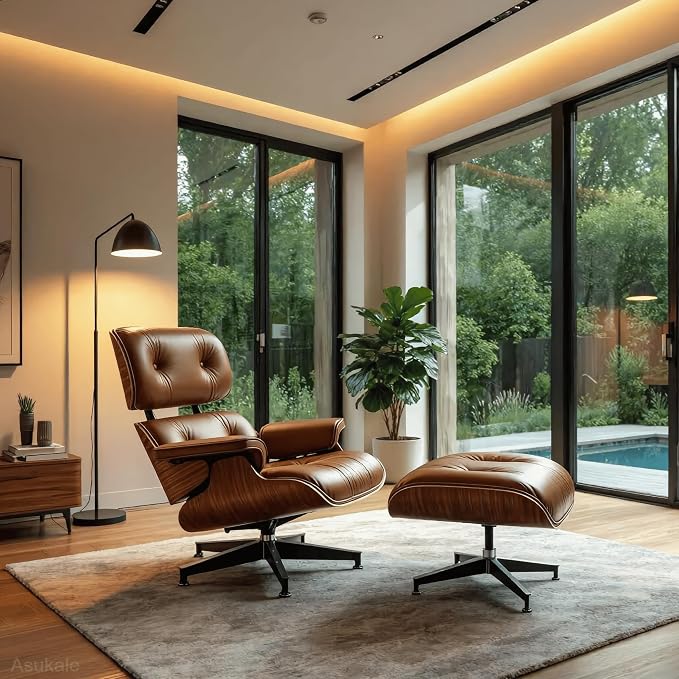 Top Grain Leather, Mid Century Chaise Lounge Chair and Ottoman, Reading Chair - Image 5