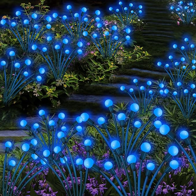 Kohlrabi Solar Garden Lights Outdoor, 4 Pack 40 LED Solar Blue Firefly Lights - Image 6