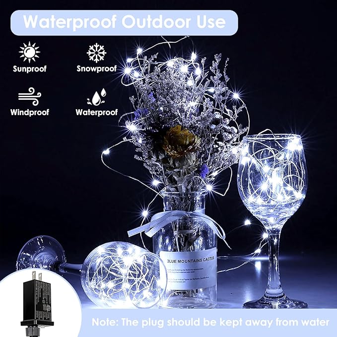 33Ft 100LED Fairy Lights Plug in, Waterproof String Lights Outdoor & Indoor 8 - Image 2