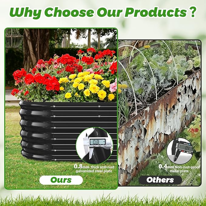 17" Tall Outdoor Garden Raised Garden Bed Kits, 5ft X 2ft Oval, 0.8MM Thick - Image 5