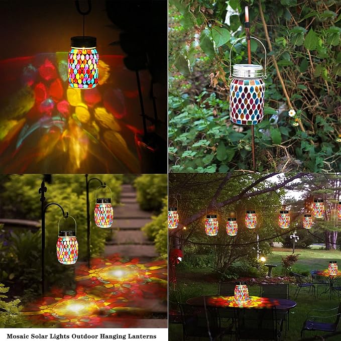 Mosaic Lights Outdoor Hanging Lanterns, Rechargeable Mosaic Solar Lanterns， - Image 4