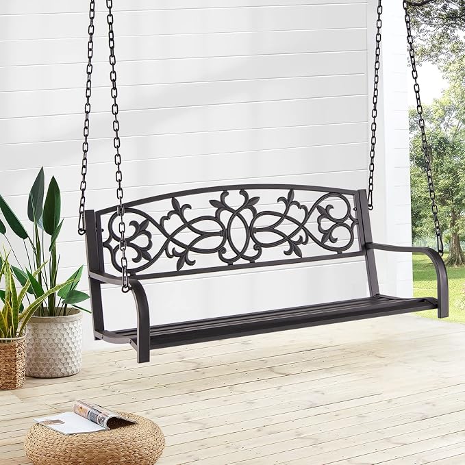 Giantex Patio Metal Porch Swing, 2-Person Hanging Porch Swing Bench by Giantex