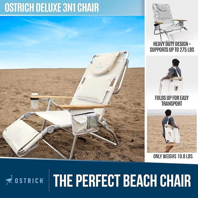 Ostrich Deluxe 3N1 Reclining Lounge Chair, Folding Outdoor Lounger and - Image 6