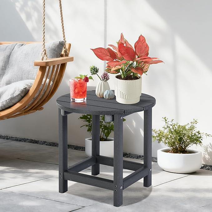 LZRS Round Adirondack Patio Side Table End Table, Outdoor Side Tables - Image 5