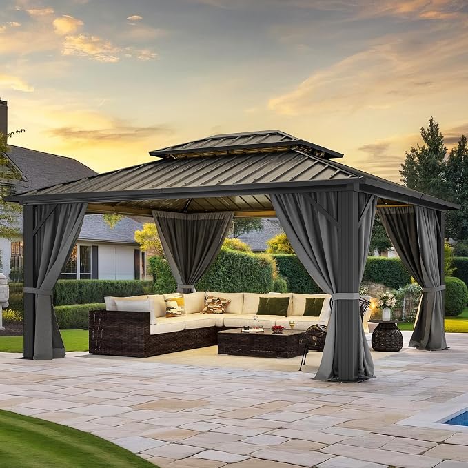 YITAHOME 10X12FT Hard Top Metal Gazebo Patios Double Roof Canopy Aluminum Frame - Image 8