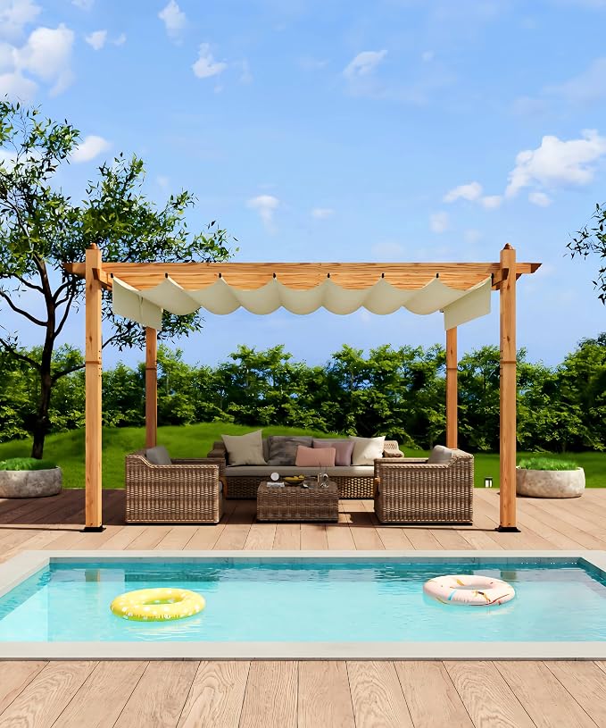 GarveeLife 10 x 13 ft Wood-Grain Aluminum Pergola Outdoor Pergola by GarveeLife