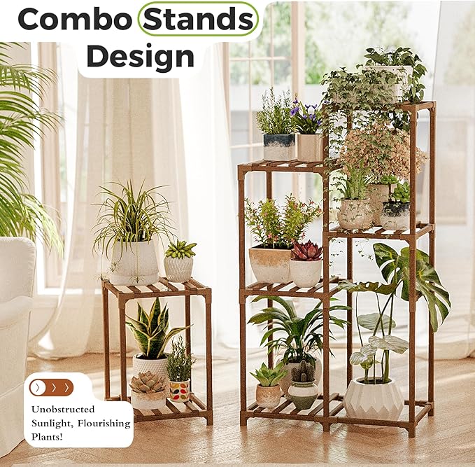 Bamworld Plant Stand Indoor Corner Plant Shelf Wood Plant Holder - Image 2