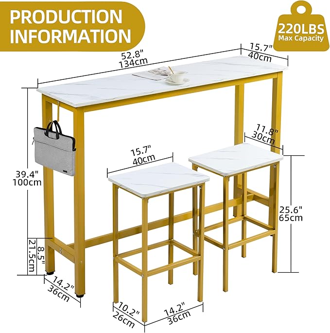 Finnhomy 52.7" Industrial Bar Table Set - Image 5
