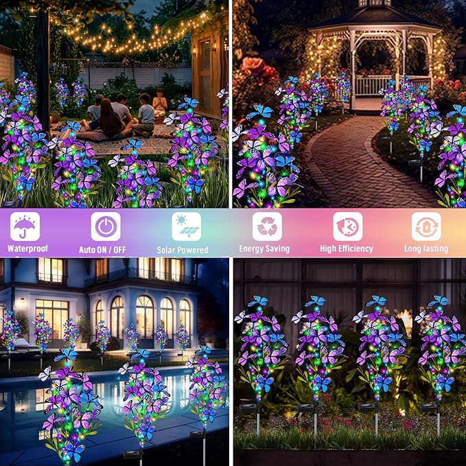 Solar Garden Lights Outdoor, Waterproof 2 Pack Solar Butterfly Lights - Image 6