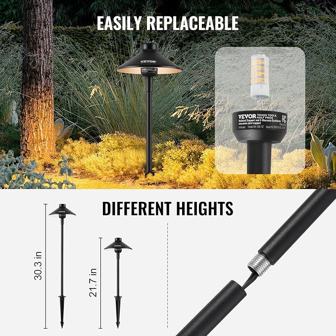 VEVOR 8 Pack Low Voltage Landscape Path Lights, 3W 210LM 12V-24VAC/DC Outdoor - Image 4