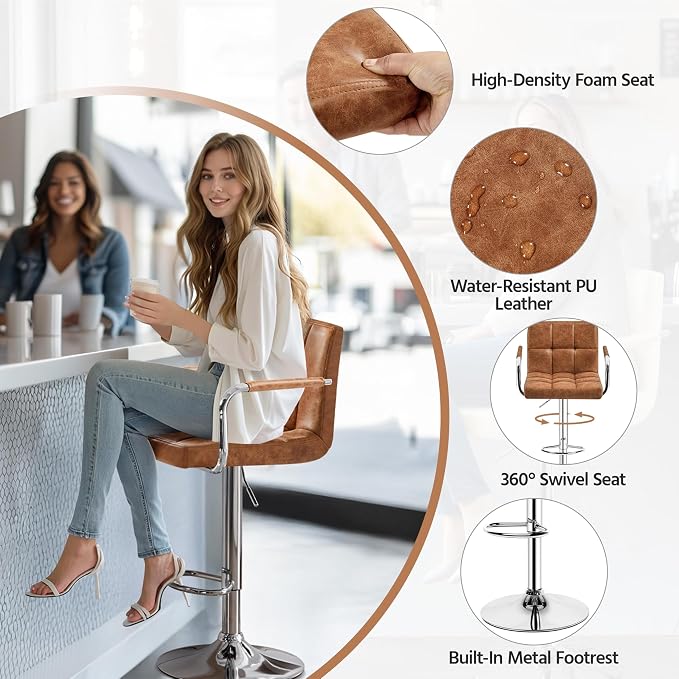 Yaheetech Bart Stools Set of 4, PU Leather Adjustable Barstools - Image 7