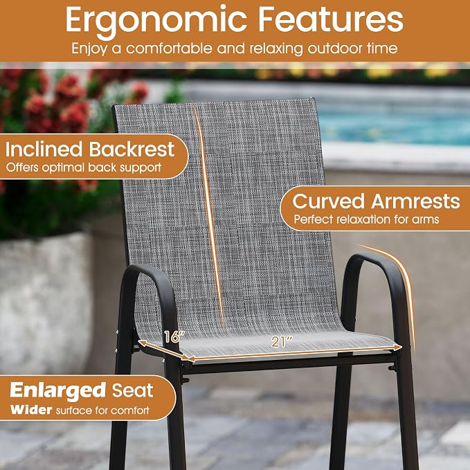 Tangkula Outdoor Bar Stools Set of 2, Enlarged Seat & Metal Frame, Tall Patio - Image 7