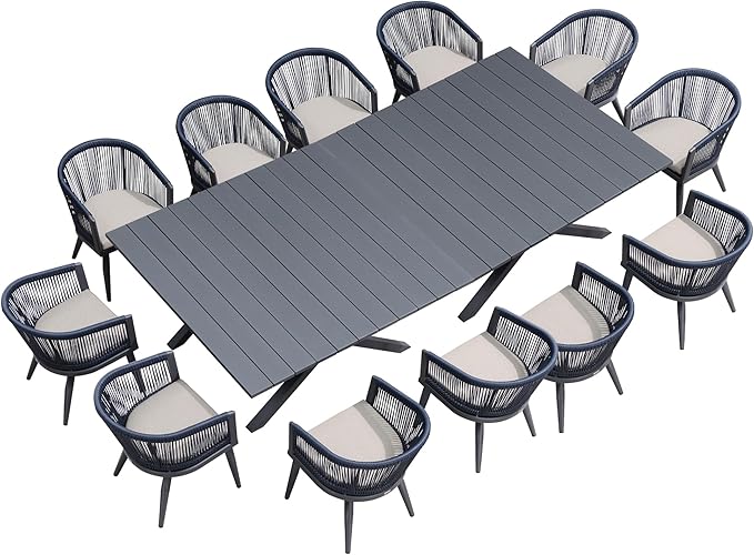 PURPLE LEAF Outdoor Dining Set for 12 All-Weather 14 Pieces Patio Aluminium by PURPLELEAF