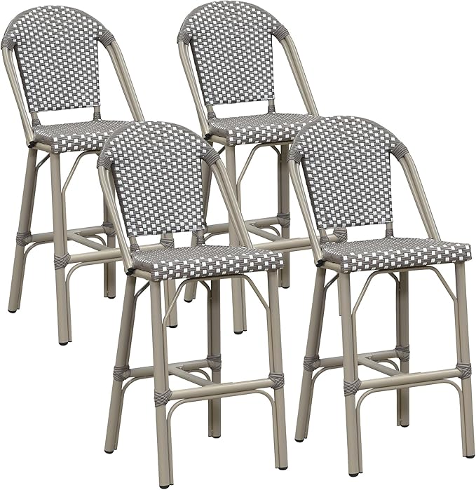 PURPLE LEAF Outdoor Bar Stools Set of 4 Champagne 30'' Patio Bar Stool Print by PURPLELEAF