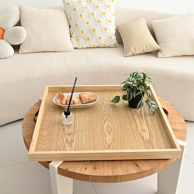 SwallowLiving 24 x 24 Inches Extra Large Square Wood Ottoman Tray - Image 5