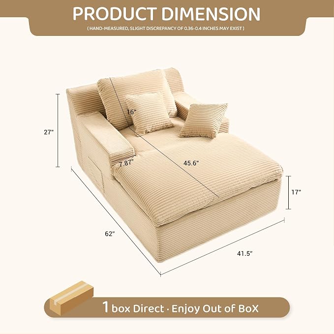 63" Chaise Lounge Chair Indoor, Set of Convertible Sleeper Sofa Couch - Image 2