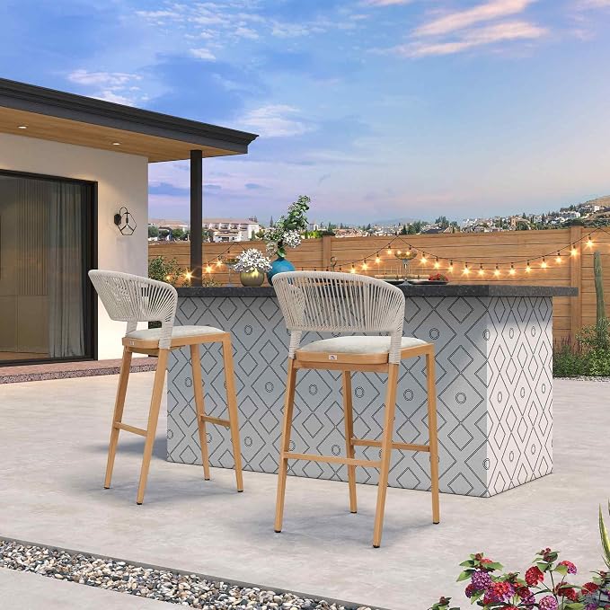 PURPLE LEAF Set of 2 Bar Stools Outdoor Barstools - Image 9